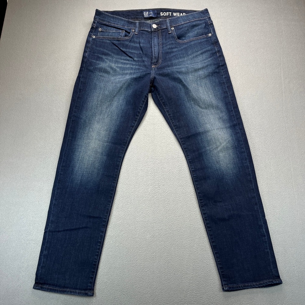 Gap Denim Soft Wear Jeans Men 36x30 (FIT 34x29) Blue Faded Denim Slim Fit Casual